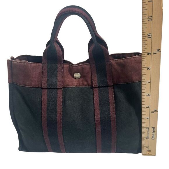 Hermès Fourre-Tout PM Black and Burgundy Canvas Tote Bag - Picture 9 of 13